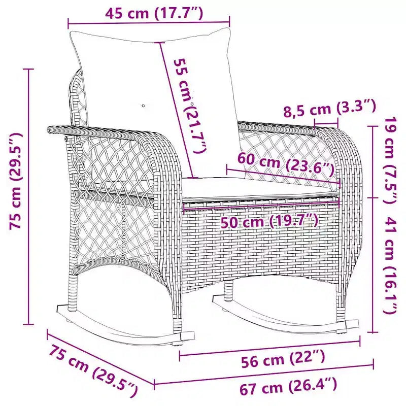 vidaXL Chaise à bascule de jardin avec coussins, Résine tressée Gris - Gris et Bleu