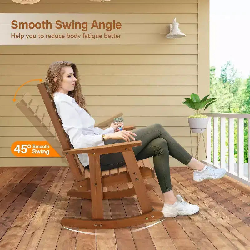 VINGLI Fauteuil à bascule en bois avec dossier haut, en sapin massif, supporte 272 kg, pour intérieur et extérieur