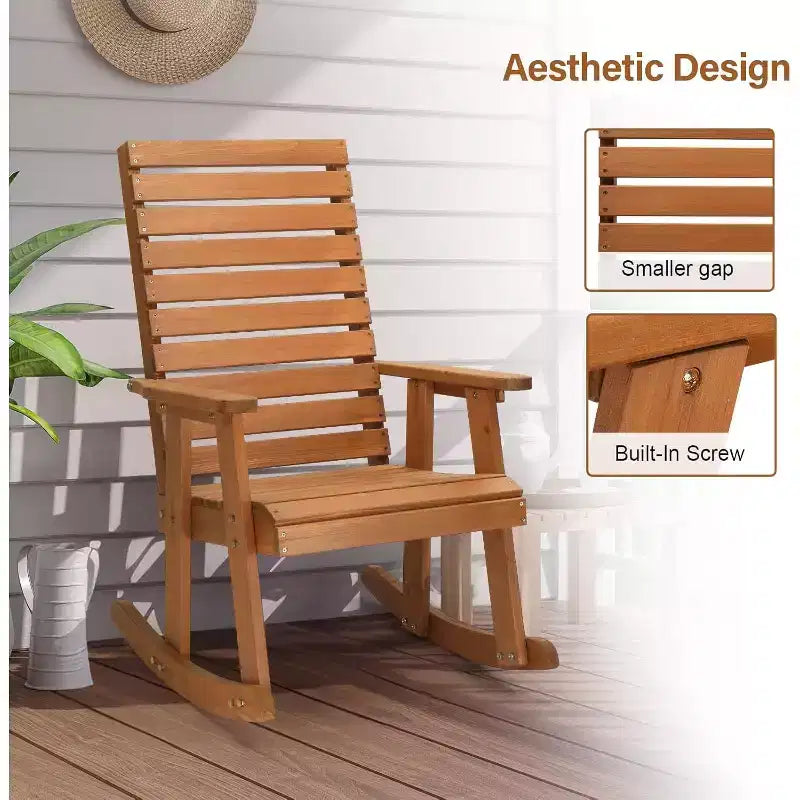 VINGLI Fauteuil à bascule en bois avec dossier haut, en sapin massif, supporte 272 kg, pour intérieur et extérieur
