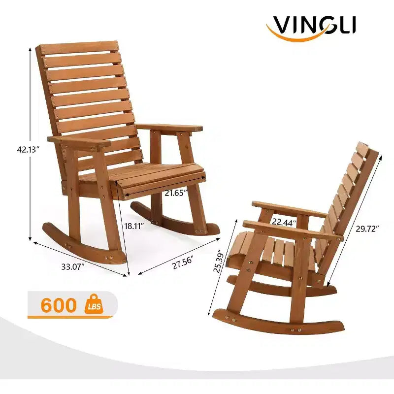 VINGLI Fauteuil à bascule en bois avec dossier haut, en sapin massif, supporte 272 kg, pour intérieur et extérieur