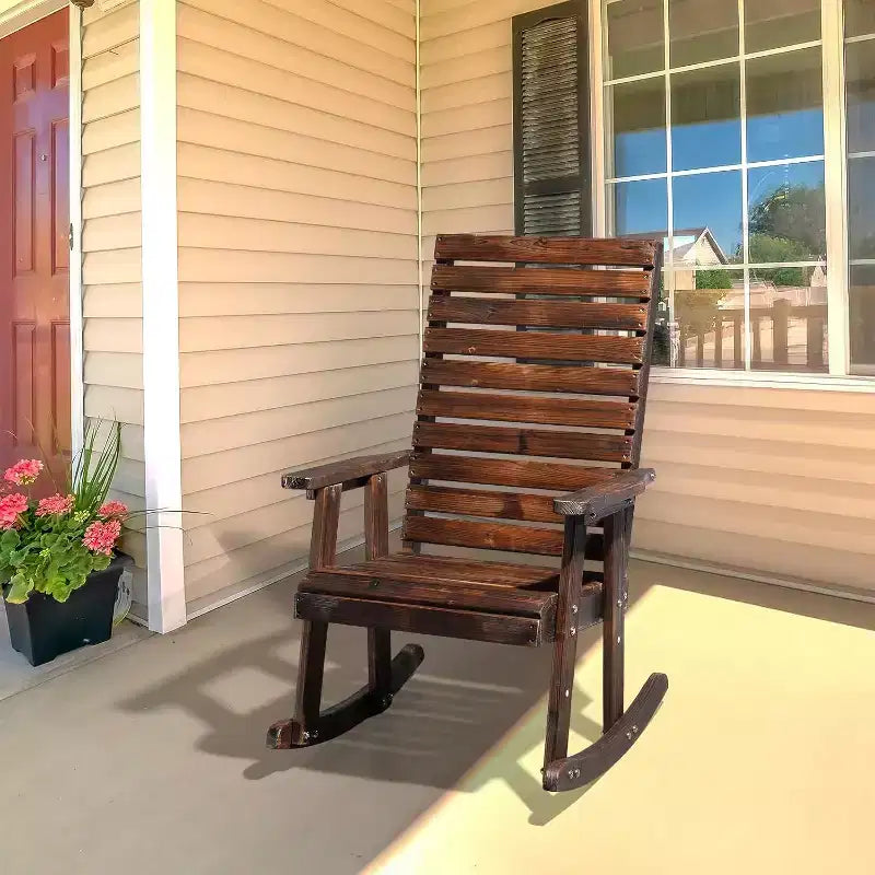 VINGLI Fauteuil à bascule en bois avec dossier haut, en sapin massif, supporte 272 kg, pour intérieur et extérieur