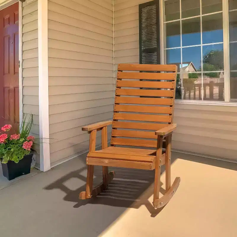 VINGLI Fauteuil à bascule en bois avec dossier haut, en sapin massif, supporte 272 kg, pour intérieur et extérieur