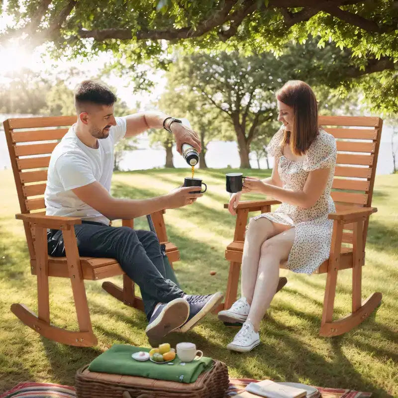VINGLI Fauteuil à bascule en bois avec dossier haut, en sapin massif, supporte 272 kg, pour intérieur et extérieur