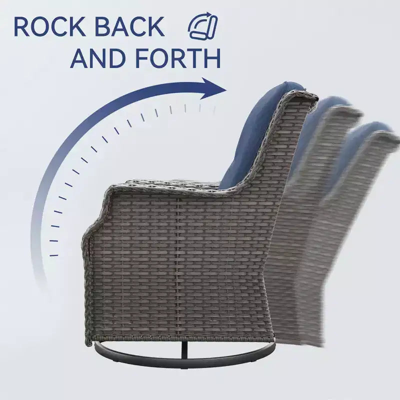 Fauteuils pivotants de jardin Bestier en osier avec coussin rembourré, fauteuil à bascule extérieur en rotin PE avec dossier ergonomique haut pour le jardin, la véranda, le patio
