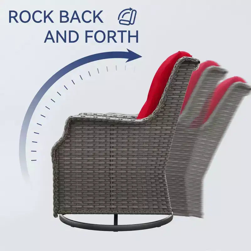 Fauteuils pivotants de jardin Bestier en osier avec coussin rembourré, fauteuil à bascule extérieur en rotin PE avec dossier ergonomique haut pour le jardin, la véranda, le patio