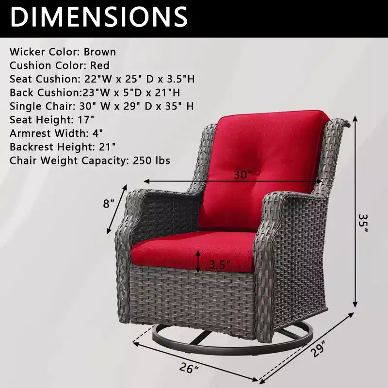 Fauteuils pivotants de jardin Bestier en osier avec coussin rembourré, fauteuil à bascule extérieur en rotin PE avec dossier ergonomique haut pour le jardin, la véranda, le patio