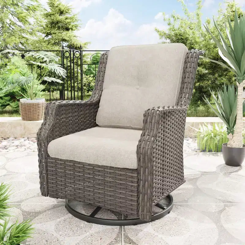 Bestier Patio Wicker Glider Swivel Chairs with Padded Cushion, Outdoor PE Rattan Rocking Chair with Ergonomic High Back for Garden, Porch, Backyard