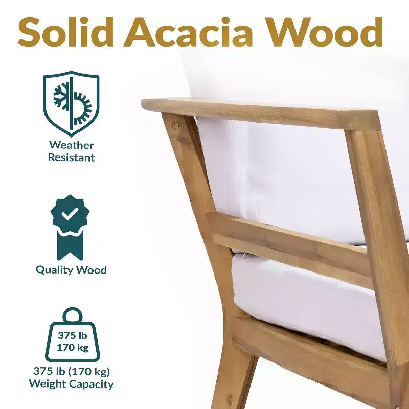 Fauteuil de jardin Sunnydaze Bodie en bois d'acacia avec coussins blanc cassé - Naturel