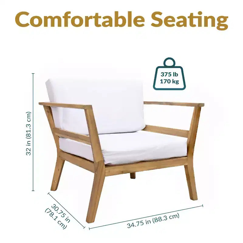 Fauteuil de jardin Sunnydaze Bodie en bois d'acacia avec coussins blanc cassé - Naturel