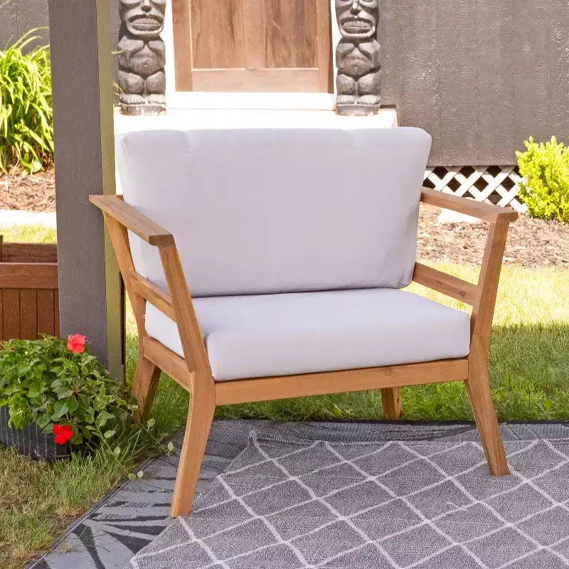 Fauteuil de jardin Sunnydaze Bodie en bois d'acacia avec coussins blanc cassé - Naturel
