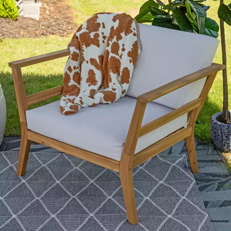 Fauteuil de jardin Sunnydaze Bodie en bois d'acacia avec coussins blanc cassé - Naturel