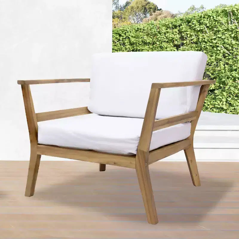 Fauteuil de jardin Sunnydaze Bodie en bois d'acacia avec coussins blanc cassé - Naturel