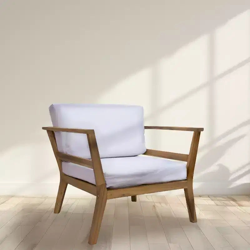 Fauteuil de jardin Sunnydaze Bodie en bois d'acacia avec coussins blanc cassé - Naturel