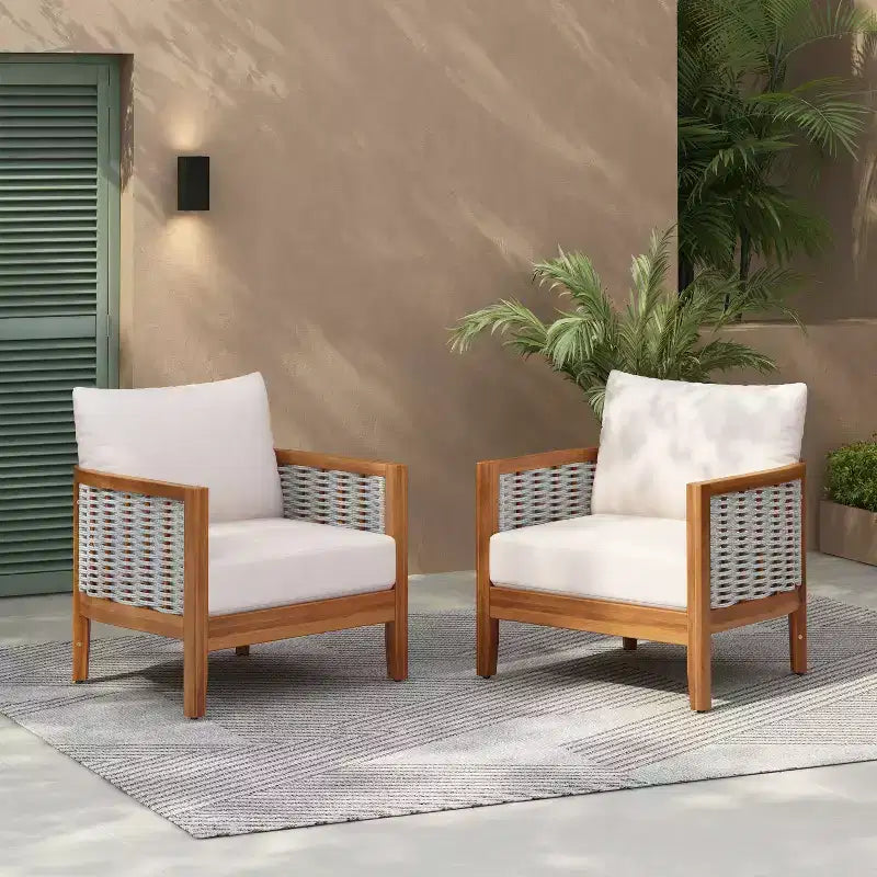Fauteuil de patio moderne en bois d'acacia et corde tressée Liliana Christopher Knight Home avec coussins épais