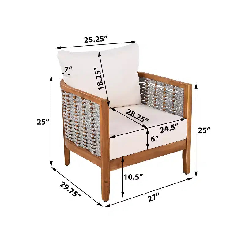 Fauteuil de patio moderne en bois d'acacia et corde tressée Liliana Christopher Knight Home avec coussins épais