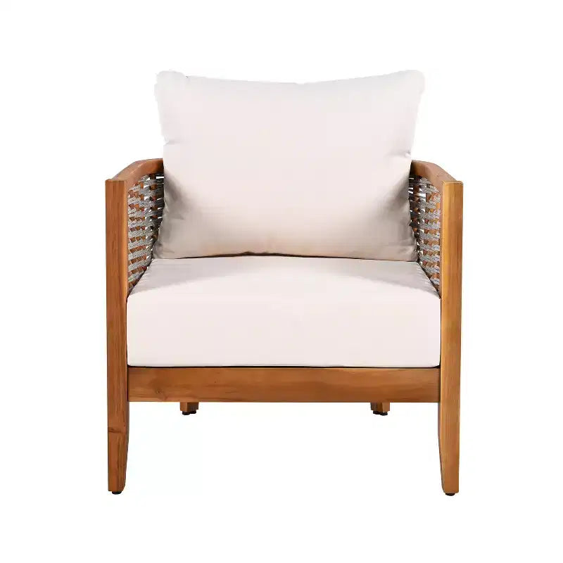 Fauteuil de patio moderne en bois d'acacia et corde tressée Liliana Christopher Knight Home avec coussins épais