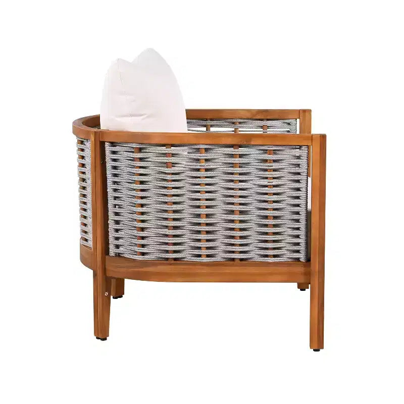 Fauteuil de patio moderne en bois d'acacia et corde tressée Liliana Christopher Knight Home avec coussins épais