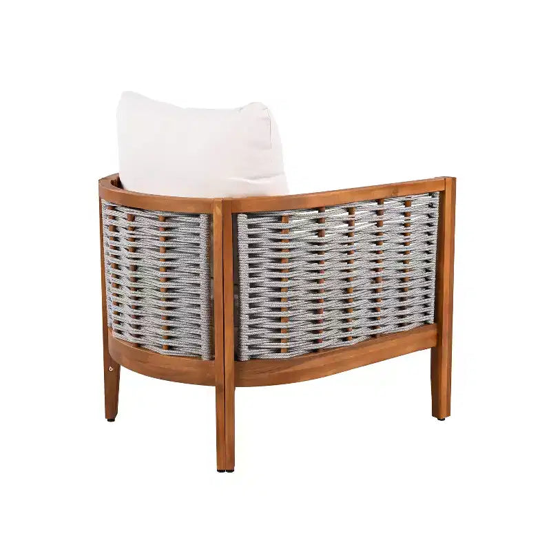 Fauteuil de patio moderne en bois d'acacia et corde tressée Liliana Christopher Knight Home avec coussins épais
