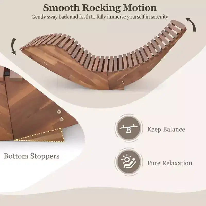 Chaise à bascule d'extérieur Bestier, fauteuil de jardin en bois d'acacia avec dossier incurvé ergonomique, assise à lattes élargie, dossier haut, bascule pour porche, jardin