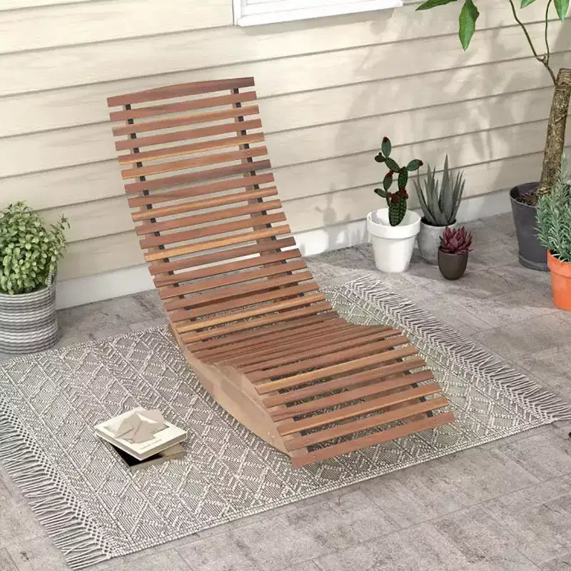 Chaise à bascule d'extérieur Bestier, fauteuil de jardin en bois d'acacia avec dossier incurvé ergonomique, assise à lattes élargie, dossier haut, bascule pour porche, jardin