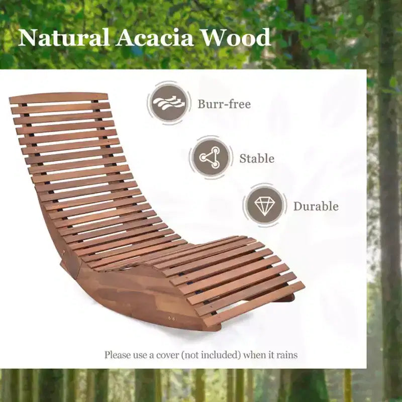 Chaise à bascule d'extérieur Bestier, fauteuil de jardin en bois d'acacia avec dossier incurvé ergonomique, assise à lattes élargie, dossier haut, bascule pour porche, jardin