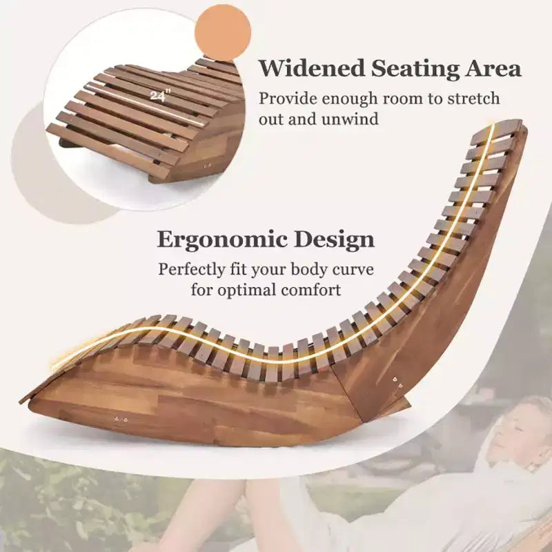 Chaise à bascule d'extérieur Bestier, fauteuil de jardin en bois d'acacia avec dossier incurvé ergonomique, assise à lattes élargie, dossier haut, bascule pour porche, jardin