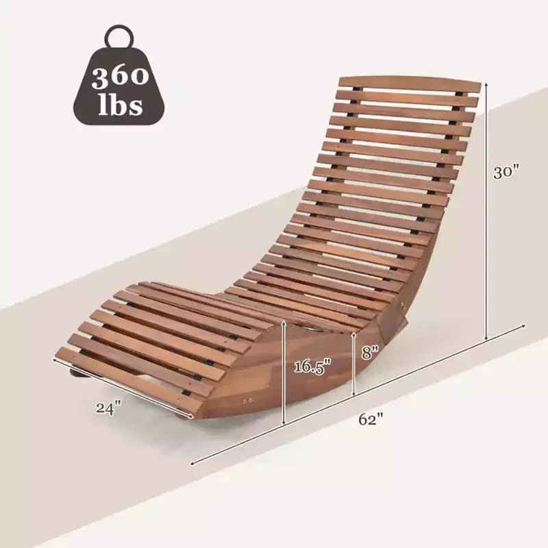 Chaise à bascule d'extérieur Bestier, fauteuil de jardin en bois d'acacia avec dossier incurvé ergonomique, assise à lattes élargie, dossier haut, bascule pour porche, jardin