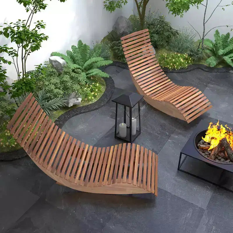Chaise à bascule d'extérieur Bestier, fauteuil de jardin en bois d'acacia avec dossier incurvé ergonomique, assise à lattes élargie, dossier haut, bascule pour porche, jardin