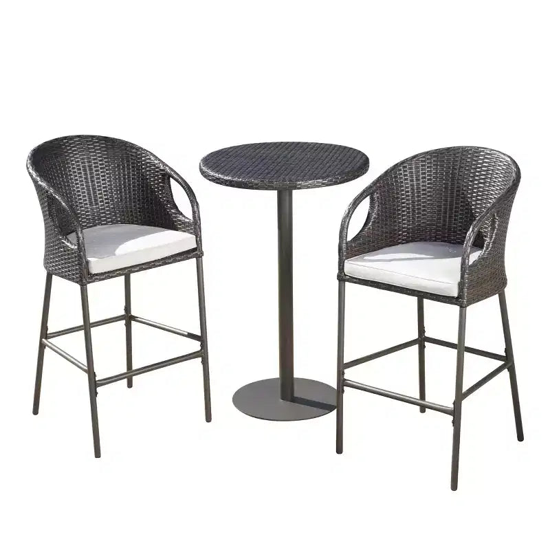 GDFStudio Markey Ensemble de bistrot-bar extérieur en osier 3 pièces avec coussin