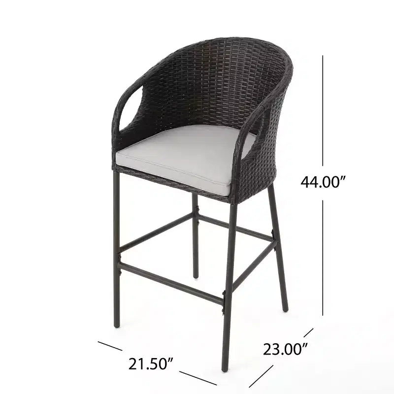 GDFStudio Markey Ensemble de bistrot-bar extérieur en osier 3 pièces avec coussin