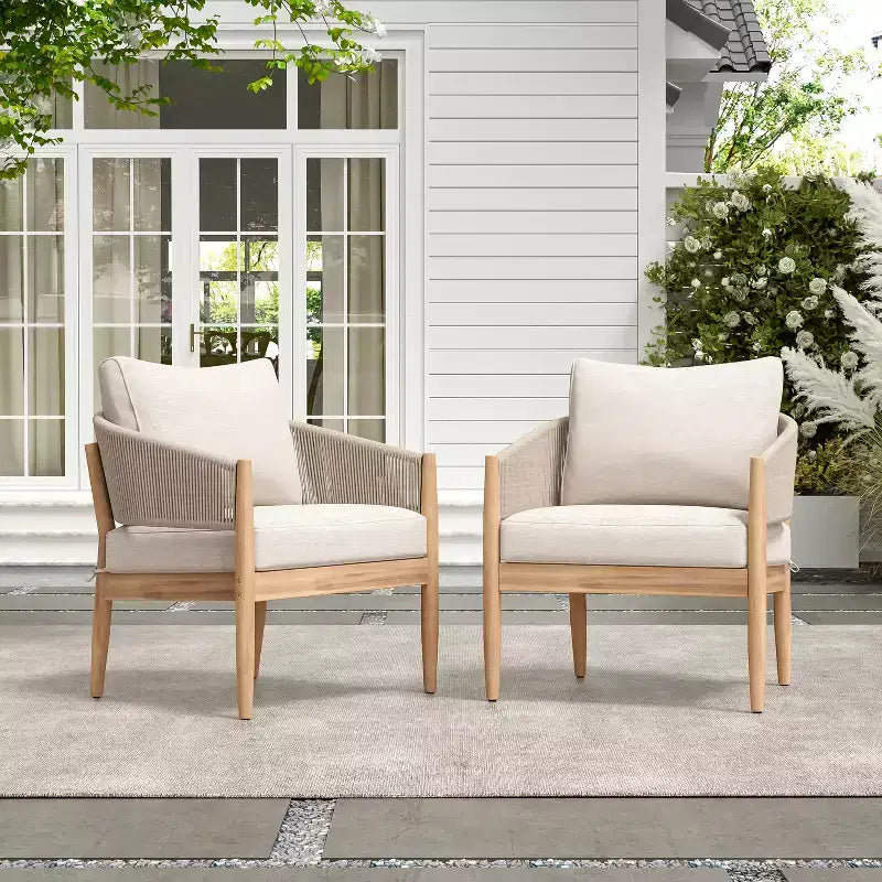 Christopher Knight Home Ryoma, fauteuils de club modernes en bois d'acacia et corde tressée pour terrasse, avec coussins (lot de 2)