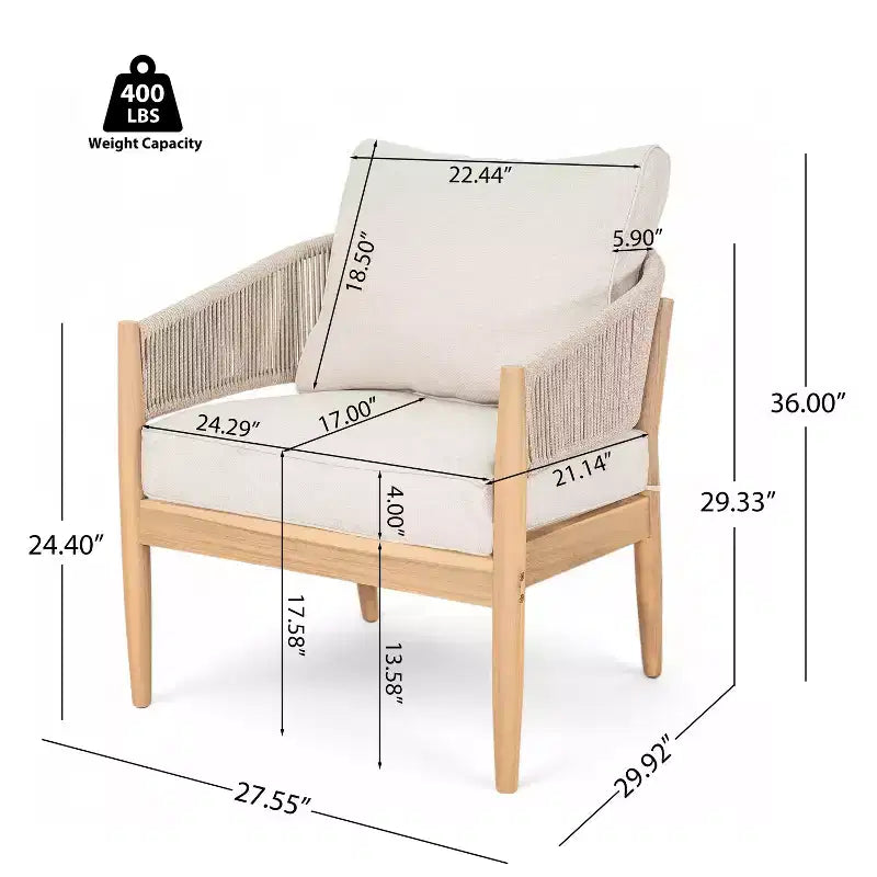Christopher Knight Home Ryoma, fauteuils de club modernes en bois d'acacia et corde tressée pour terrasse, avec coussins (lot de 2)