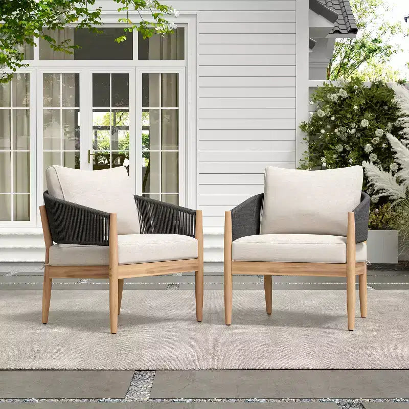 Christopher Knight Home Ryoma, fauteuils de club modernes en bois d'acacia et corde tressée pour terrasse, avec coussins (lot de 2)