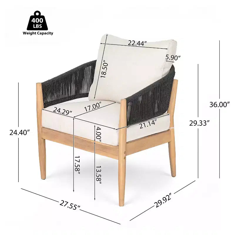 Christopher Knight Home Ryoma, fauteuils de club modernes en bois d'acacia et corde tressée pour terrasse, avec coussins (lot de 2)