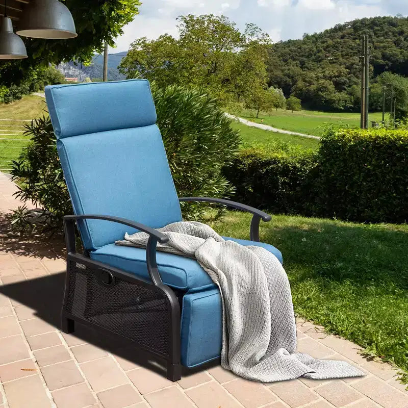 CLIHOME Chaise longue de jardin réglable, avec table escamotable, dossier inclinable et coussins amovibles