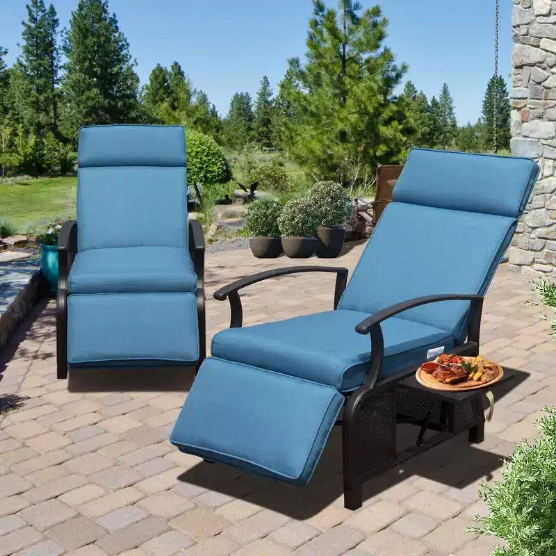CLIHOME Chaise longue de jardin réglable, avec table escamotable, dossier inclinable et coussins amovibles