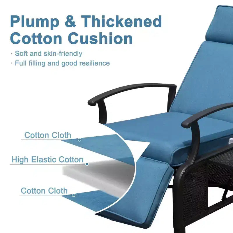 CLIHOME Chaise longue de jardin réglable, avec table escamotable, dossier inclinable et coussins amovibles