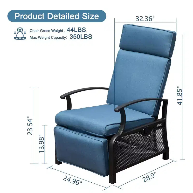 CLIHOME Chaise longue de jardin réglable, avec table escamotable, dossier inclinable et coussins amovibles