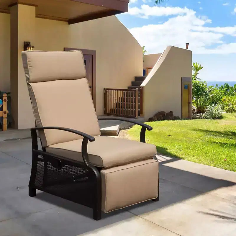 CLIHOME Chaise longue de jardin réglable, avec table escamotable, dossier inclinable et coussins amovibles