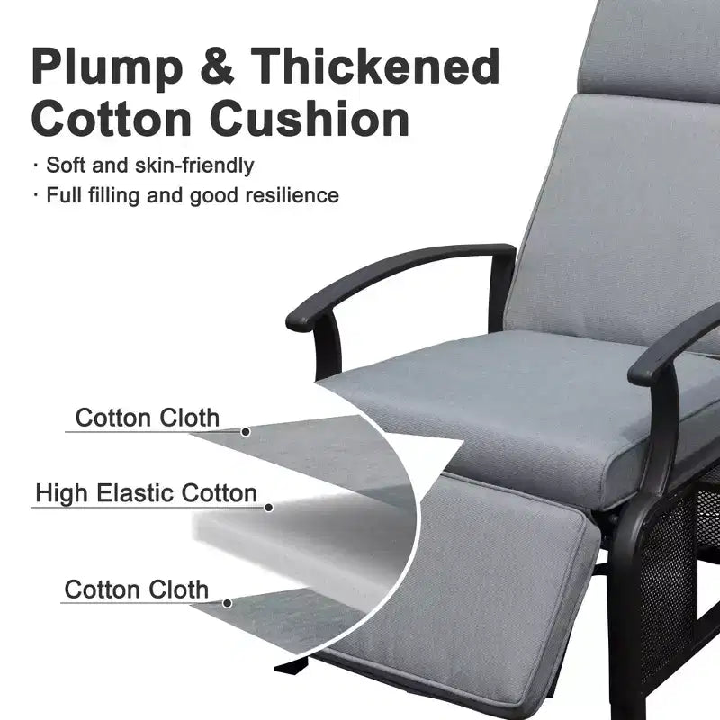 CLIHOME Chaise longue de jardin réglable, avec table escamotable, dossier inclinable et coussins amovibles