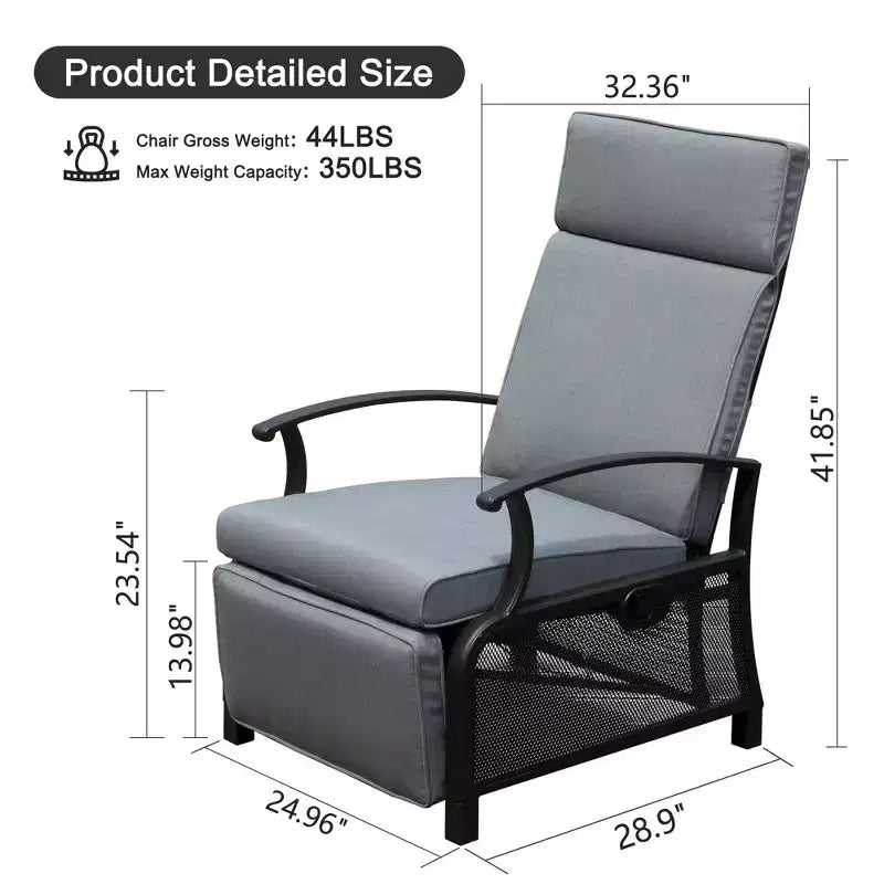 CLIHOME Chaise longue de jardin réglable, avec table escamotable, dossier inclinable et coussins amovibles