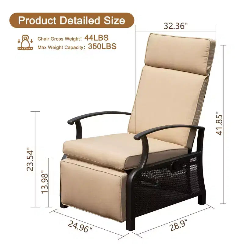 CLIHOME Chaise longue de jardin réglable, avec table escamotable, dossier inclinable et coussins amovibles