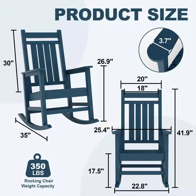 Lot de 2 chaises à bascule d'extérieur en PEHD, chaises à bascule de terrasse surdimensionnées en PEHD, bascule de porche résistante à toutes les intempéries, bascules avant en plastique robustes