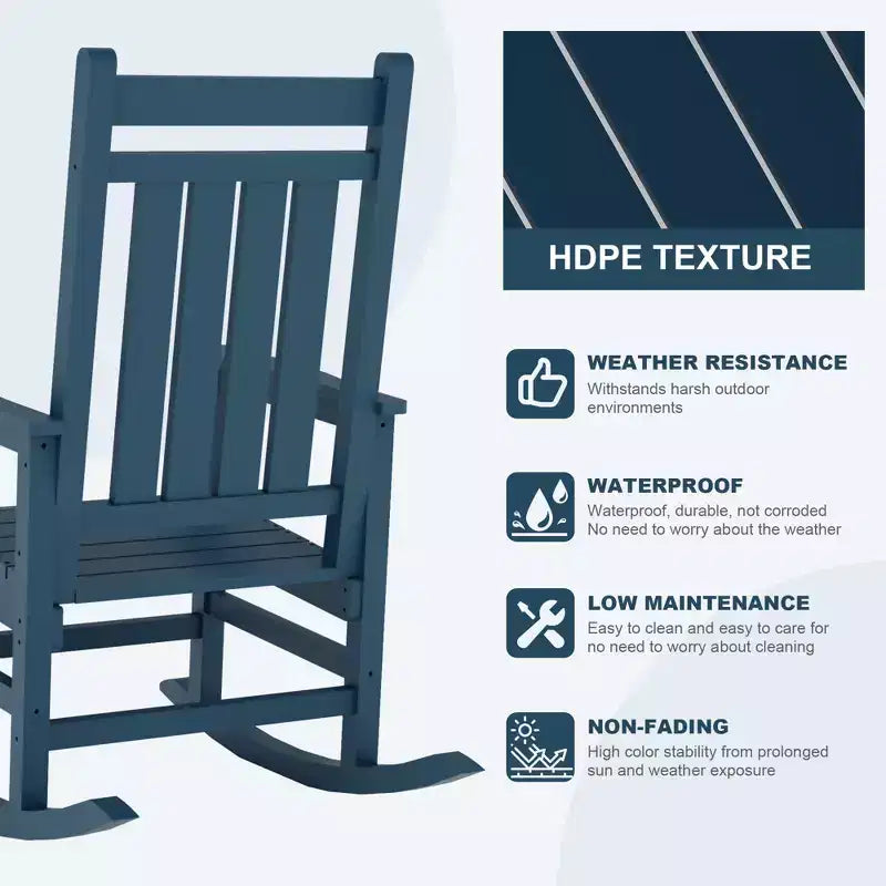 Lot de 2 chaises à bascule d'extérieur en PEHD, chaises à bascule de terrasse surdimensionnées en PEHD, bascule de porche résistante à toutes les intempéries, bascules avant en plastique robustes