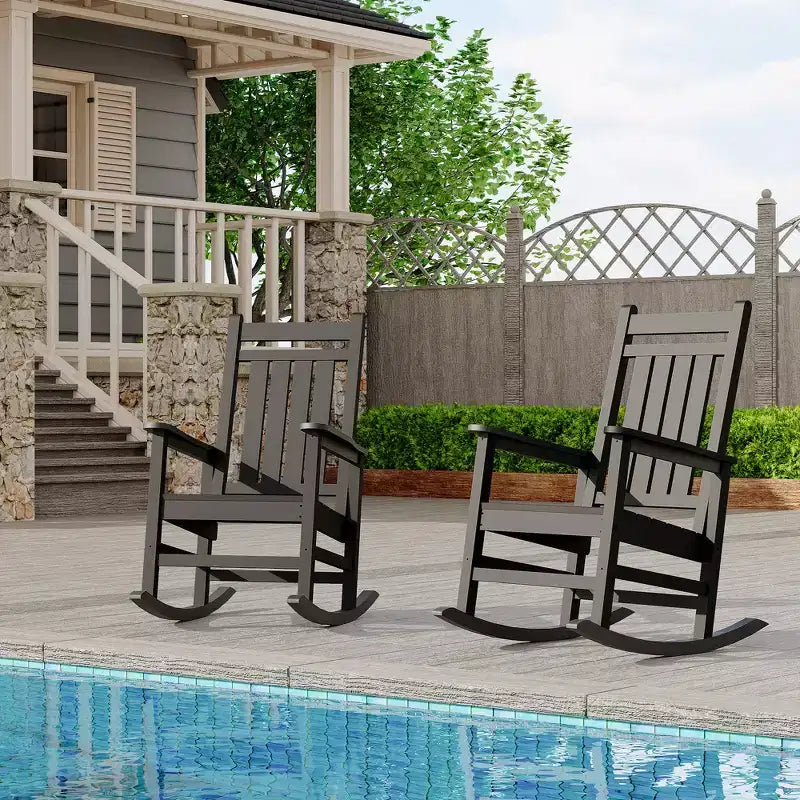Lot de 2 chaises à bascule d'extérieur en PEHD, chaises à bascule de terrasse surdimensionnées en PEHD, bascule de porche résistante à toutes les intempéries, bascules avant en plastique robustes