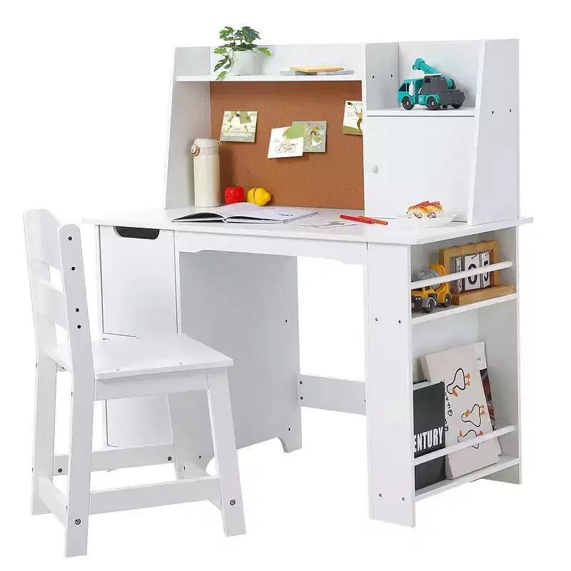 Ensemble bureau et chaise pour enfants, table d'étude en bois avec étagère de rangement, tableau d'affichage pour enfants de 3 à 8 ans