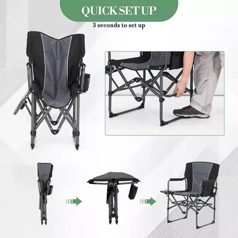Chaise de réalisateur 1 pièce en aluminium et fer avec poches latérales, dossier pliable, utilisation extérieure, portable, durable