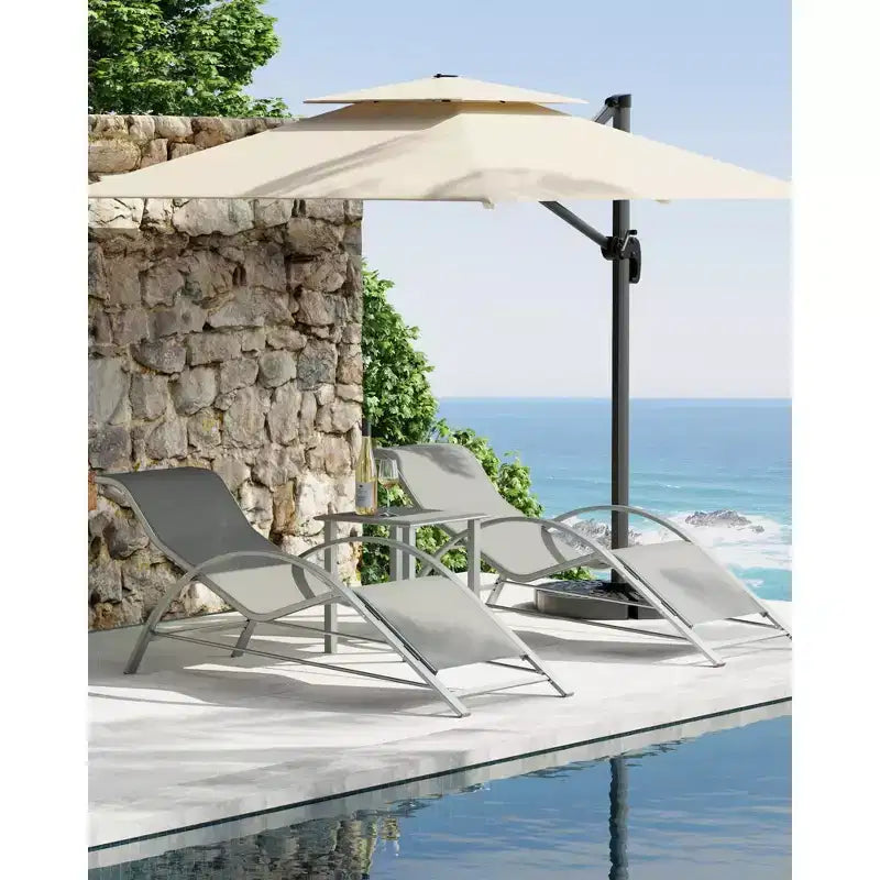 Ensemble de 3 chaises longues d'extérieur en aluminium, avec table, pour piscine, jardin et plage - Fauteuils inclinables