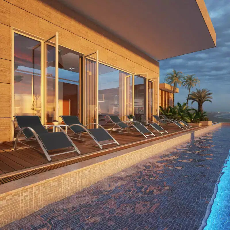 Ensemble de 3 chaises longues d'extérieur en aluminium, avec table, pour piscine, jardin et plage - Fauteuils inclinables