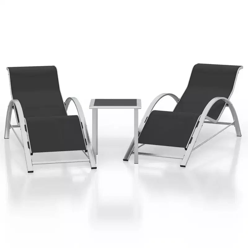 Ensemble de 3 chaises longues d'extérieur en aluminium, avec table, pour piscine, jardin et plage - Fauteuils inclinables